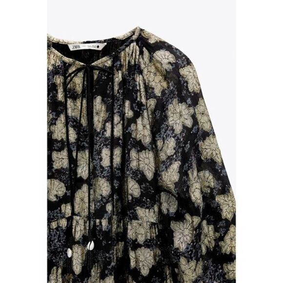 Zara Black Gold Metallic Threads Ruffled DRESS - Picture 4 of 7